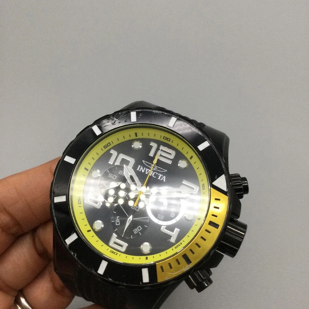 Invicta Pro Diver 18741 Mens Watch 51mm Black Yellow Dial Chronograph Tritnite